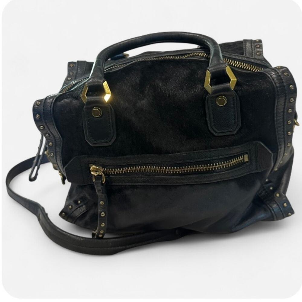 OrYany Black Leather Cowhide Studded Satchel Crossbody Y2K Boho Bag - Picture 4 of 10